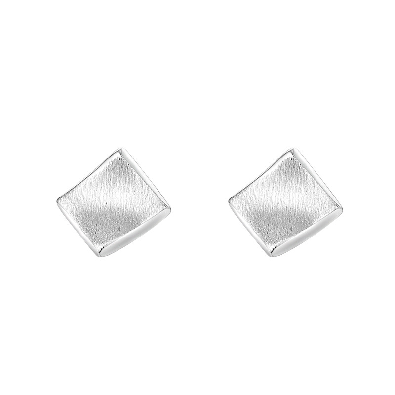 Sterling silver brushed diamond-shaped geometric earrings, small earrings, quadrilateral earrings, simple and petite.