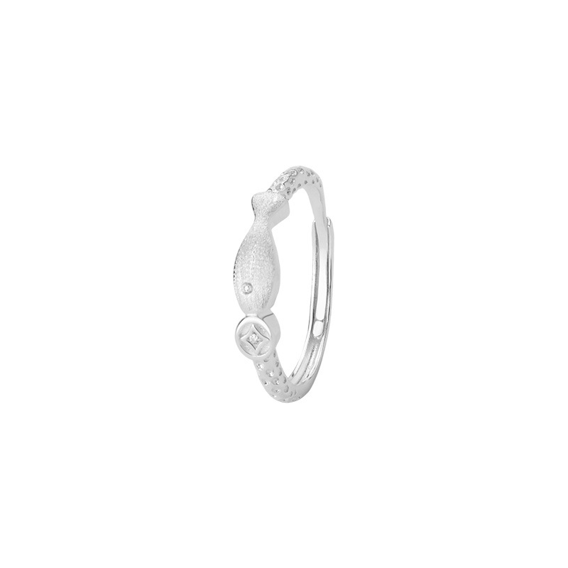 Sterling silver sweet fish coin zircon ring, cute, playful, unique, and versatile jewelry.
