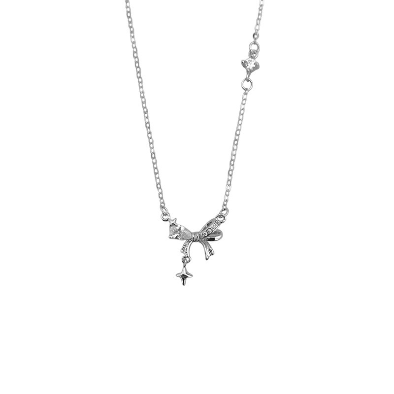 Sterling silver sweet bow necklace, simple design, perfect as a gift for your girlfriend.
