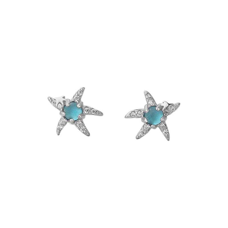 Pure silver high-end blue starfish earrings, gentle and sweet temperament, exquisite earrings