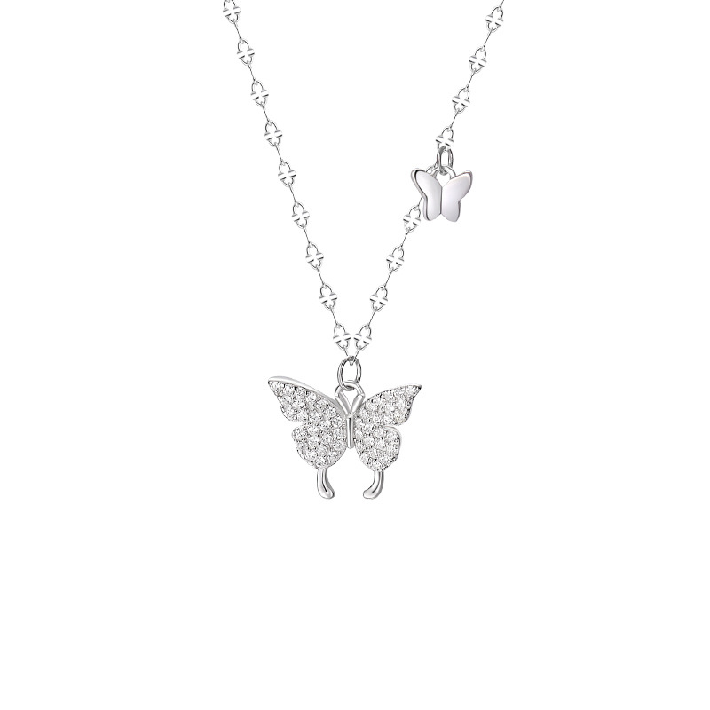 New sterling silver butterfly necklace with unique design, pendant clavicle chain.