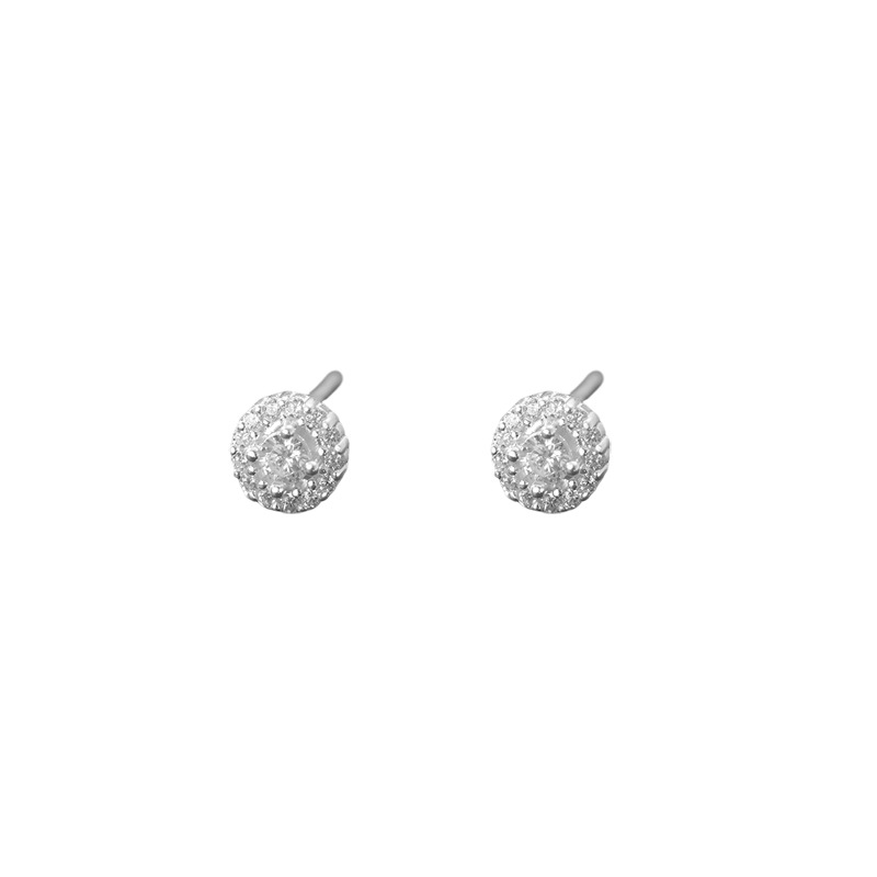 Micro-painted zircon round stud earrings, simple geometric design, sparkly and elegant.