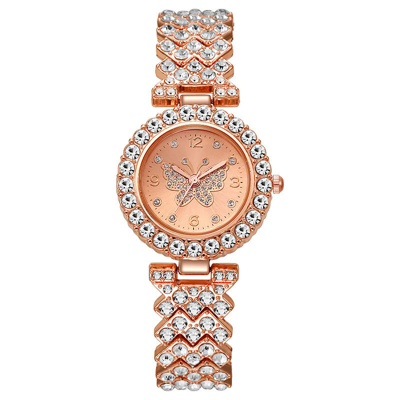 New Butterfly Series Fashionable Women's Diamond-set Numerical Quartz Watch with Stainless Steel Strap